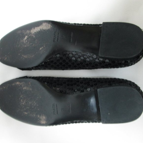PRADA Vintage black Sequin Satin Leather flats with bow Italy slides Size 37 7 - Picture 12 of 14